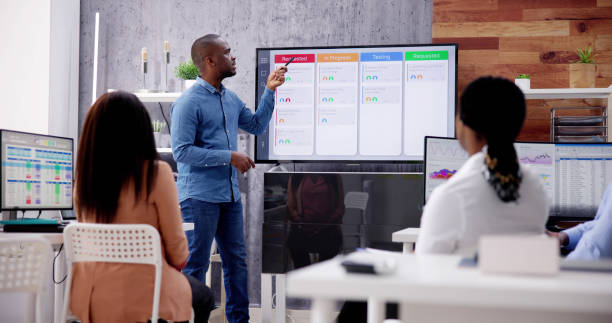 Corporate Training Presentation In Classroom With Computers